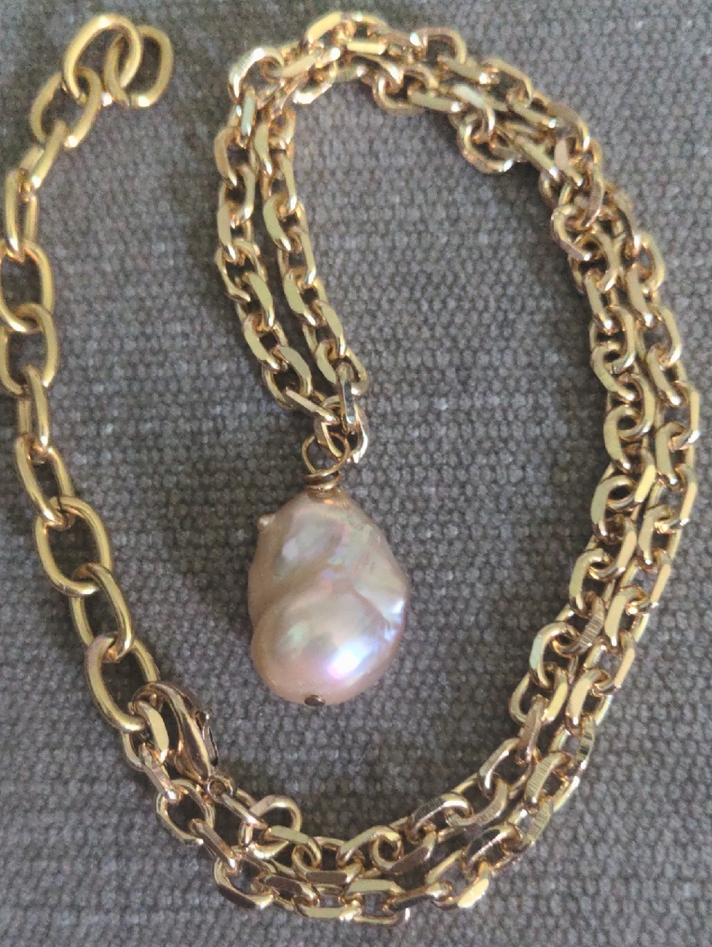 New BAROQUE Peach PEARL Gold Choker Necklacel Pendant, Genuine, 16+ 3"